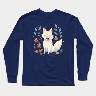 Happy Smiling White Fox Floral Cute Long Sleeve T-Shirt